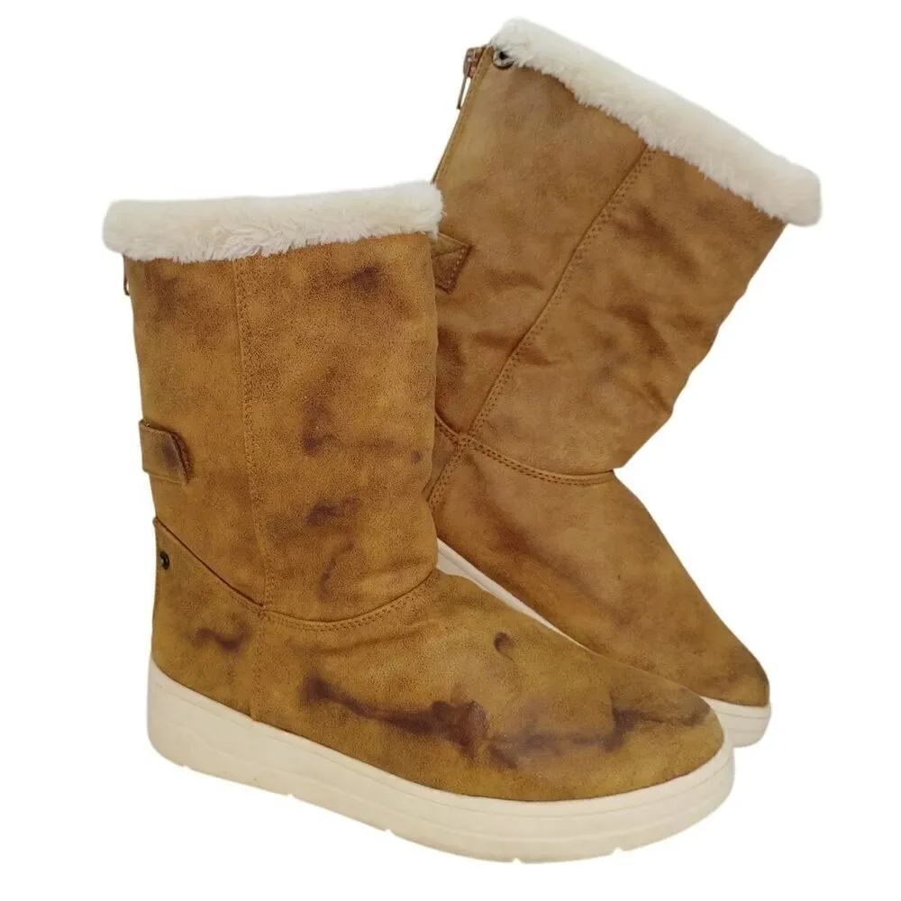 Cat & Jack Girls Pre-owned Faux Fur Lined Brown Winter Boots - sz. 4
